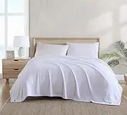 [Tommy Bahama] Queen Blanket, Reversible Fleece Bedding, Medium Weight Home Decor for All Seasons (White, Queen)