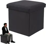 Ottoman Storage Box Linen Foldable Footstool Seat Foot Rest Stool for Kids Toys Bedroom Hallway Living Room Black Foot Stool Living Room Ottoman Stool Foot Stools