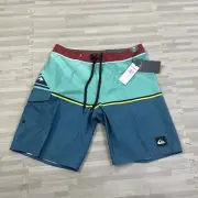 Quicksilver Swim Board Shorts 8" Mens Size 30 Colorblock Teal Blue $45