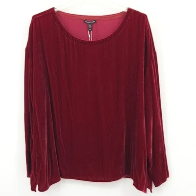 Eileen Fisher Velvet Ballet Neck Box-Top Women Size XL Red Witchy Romantic Boho