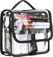 [HAOGUAGUA] Clear Toiletry Bag with TSA Liquids Travel Bag, Hanging Travel Transparent Makeup Cosmetic Organizer, Waterproof Carry On Airline 3-1-1 Compliant Bag Quart Sized Luggage Pouch, Black-Clear,