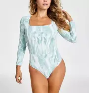 Jenni Bodysuit Womens Plus Size 3X Long Sleeve Stretch Marble Jade