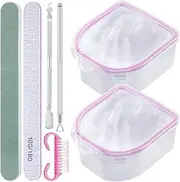 Tanstic 7Pcs Pink Nail Soaking Bowl Kit, Nail Polish Remover Tools including Manicure Bowl Nail Soak Tray Soak Off Bowl, Nail Brush, Nail File, Cuticle Peeler, Double-ended Cuticle Pusher, Nail Buffer
