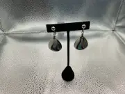 SILVER TONE ABALONE & MOP TEARDROP SHAPE DROP DANGLE CLIP ON EARRINGS