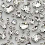 TANOSII Sew on Rhinestones 100 PCS Mixed Shapes Glass Rhinestones Sew on Crystal Gems Mental Flatback with Silver Claw for Jewelry Crafts Clothes Shoes Costume Garment White