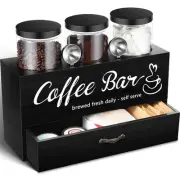3 Pcs Coffee Canister Set with Shelf and Spoon Plastic Coffee Bean Storage Co...