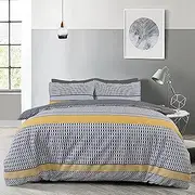 Australian Linen Company Quilt Cover Bedding & Linen Ultra Soft and Lightweight Single Bed Quilt Cover Breathable Bedding Set Quilt Cover with Matching Pillowcase - 2 Piece - Single, Stripe Geo Mono