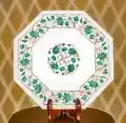 12" white marble table top coffee side inlay malachite decor antique mosaic h6