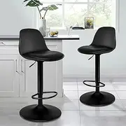 ALFORDSON 2pcs Bar Stool PU Leather with Adjustable Height & Footrest, 60-81cm Home Counter Swivel Seat Kitchen Barstools Dining Chairs with Floor Protector, Black