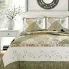 NEW! ~ COZY COTTAGE CHIC VINTAGE BROWN WHITE BLUE SAGE GREEN COUNTRY QUILT SET