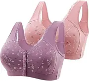 [Yxzogd] Older Women Front Closure Bras Daisy Bras Push Up Brassiere Full Support Wide Back No Underwire Everyday Bra 2PC