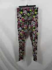 Day Of Dead Womens Leggings Small Black NOBO High Rise Floral Skull Polyester
