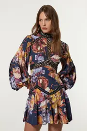 Petite Floral Studded Lace Woven Mini Dress