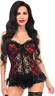 [Daisy corsets] Lavish Lace & Lycra Hook & Eye Stretch Bustier Corset, Black/Red, 4X-Large