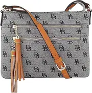 [B BRENTANO] Vegan Multi-Zipper Crossbody Handbag Purse with Tassel Accents