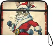 YMXFXP Expandable Filing Folder Rabbit Christmas Hat Red, 13-Pocket Funny Cute Design with Sticky Labels, A4 Letter Size Document Organizer for Office, School, Boys, Girls