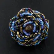 Handmade Ring GLASS BEADS PEACOCK BLUE COPPER Bohemian 2 inch 6 to 11 Adjust