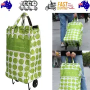 Shopping Trolley Cart Bag Foldable Wheels Carts Bags Market Luggage Basket green circle