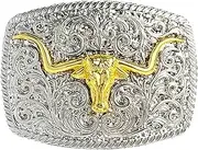 [TOPACC] Western Belt Buckle for Men Women Cowboy Cowgirl Rodeo Gold Longhorn Buckle 1.5 Inches Novelty Belt Buckle, Silver