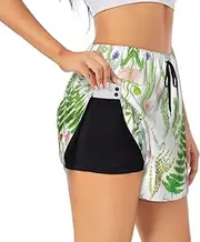 [FSCEV] Springtime Herb Garden Women's Athletic Shorts Summer Daily Leisure Loose Drawstring with Liner