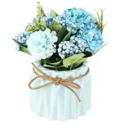 Artificial Hydrangea Bouquet with Small Ceramic Vase Fake Silk Variety Blue