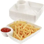 8 Pack Chip and Dip Serving Platter,Sushi Plates with Sauce Section,Square Dumpling Plate,Large Plastic Divided,for Sushi,Fried Chicken,French Fries