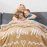 FILO ESTILO Mothers Day Blanket for Mom from Son or Daughter, Mom Throw Blanket for Birthday, Filled with Words to Say Love You Mom Gifts for Women 60x50 Inches (Natural, Sherpa)
