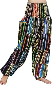 [Full Funk] Smock Waist African Dashiki Patch Long Elastic Waist Harem Pants