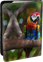 [GaxfjRu] Colorful Parrots On Tree Print Leather Passport Holder Covers Case, Waterproof Travel Wallet Passport Holder for Women Men, Black, One Size