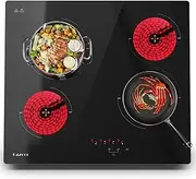 Cazooo Glass Ceramic Hob, Built-in Electric Hob, 4 Zones, 60 cm, with Touch Controls, 6000 W, 9 Power Levels, Safety Lock, Timer, Wired