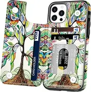 Hoofur iPhone 12 Case, iPhone 12 Pro Case, Slim Fit Premium Leather Wallet Case Flower Card Slots Shockproof Protective Shell for Apple iPhone 12/12 Pro (6.1 inch) 2020 (Lucky Tree)