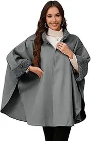 [generic] Vintage Loose Fit Ponchos Capes Coat with Furry Collar Cuffs for Women Winter Open Front Baggy Cloak Cardigan Shawl