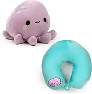 Puckator 2-in-1 Plush Travel Pillow Octopus Purple Standard, Purple, Standard