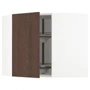 METOD corner wall cabinet with carousel, white/Sinarp brown, 68x37x60 cm