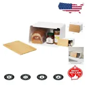 Airtight Steel Bread Box with Bamboo Cutting Board Lid - Modern Kitchen Storage