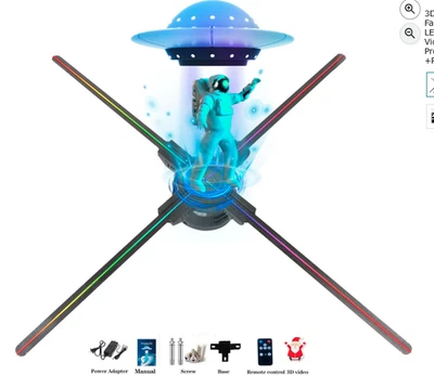 3D Hologram Fan Projector w/ 832 Pcs HD LED Beads, 27.6APP+Bluetooth+Remote+Wifi