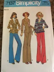 1975 SIMPLICITY #7137 - LADIES UNLINED RETRO JACKET & PANTS PATTERN 14 FF