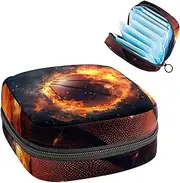Period Bag,Sanitary Napkin Storage Bag,Flame and Retro Basketball,Tampon Bag for Purse