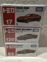 TAKARA TOMY TOMICA FERRARI SF 90, ROMA, AND LAFERRARI. COMPARE TO HOTWHEELS