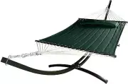 Petra Leisure 15Ft In/Outdoor Black Steel Arc Hammock Stand w/ Elegant Green Bed