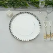 20 13" Silver Round Paper Serving Trays Scalloped Rim Design Disposable Wedding