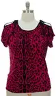 Womens 1X,2X,3X Leopard Print Short Sleeve Top/Peek-A-Boo Shoulders ! (6 colors)