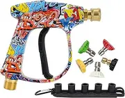 [BEAR FORCE] High Pressure Washer Gun 3000 PSI Max, Power Washer Short Gun M22-14 with 1/4 Inch Quick Connector & 5 Tips Nozzle, Compatible for Some of Greenworks Karcher Ryobi Homelite Pressure Washer