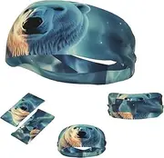 FJWSLCH Polar Bears Northern Lights Headbands for Women Men Non Slip Workout Sweatbands Adjustable Sports Hair Bands Elastic Head Bands Moisture Wicking Hairband for Running, Cycling, Yoga, Spa