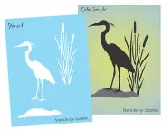 Stencil Joanie Great Blue Heron Wetland Bird 10" tall Cattails Rustic Cabin Sign