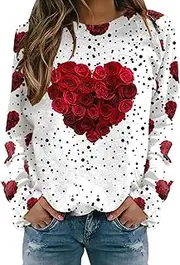 [Generic] Band Tees Women Vintage Neck Loose Long Sleeved Valentine's Day Print Hoodie Sweaters Women Petite Size