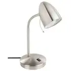 Lara Satin Nickel E27 Table Lamp with Charger by Eglo