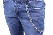 Men Biker Key Wallet Chain Ring Silver Metal Skull Skeleton Charms Clasp Jeans