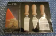 Set of Three Cheese Knives by Metalla Wooden Handle with Stainless Steel Blades