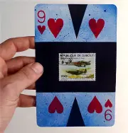 9 HEART WAR PLANE 1/1 Original Art Card Custom Handmade Foreign Stamp Spraypaint